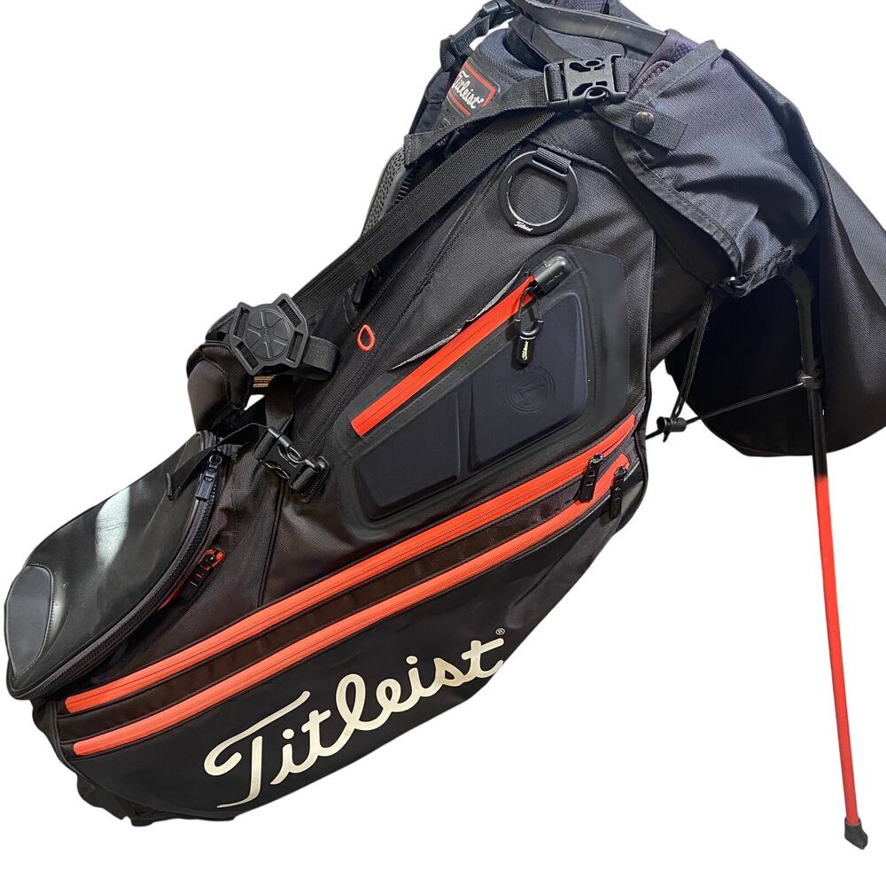 Titleist Hybrid 14 Stand Bag 14-Way Divider Top Dual Straps w/ Cover Black Red